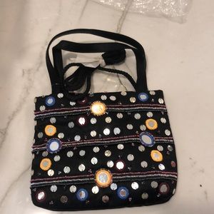 Black Beaded Sequin Mini Purse